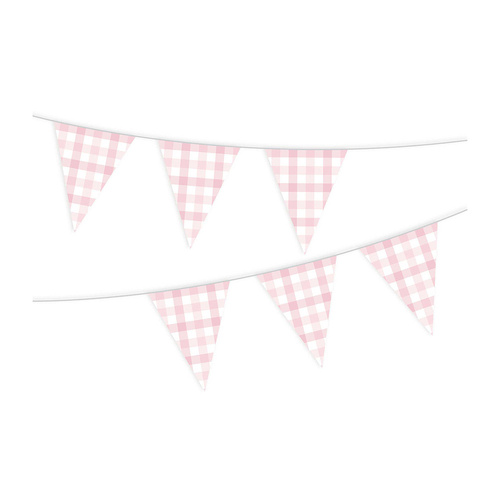 Gingham Paper Bunting FSC Pastel Pink