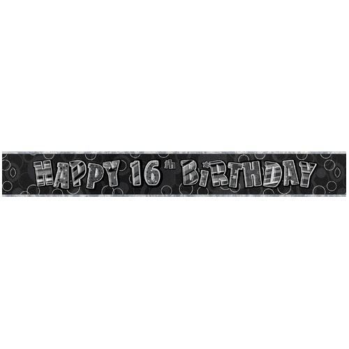 Glitz Black And Silver 16th Birthday Foil Banner 3.65m 
