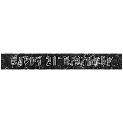 Glitz Black And Silver 21st Birthday Foil Banner 3.65m 