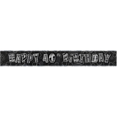 Glitz Black And Silver 40th Birthday Foil Banner 3.65m 