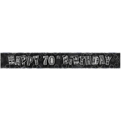 Glitz Black And Silver 70th Birthday Foil Banner 3.65m 