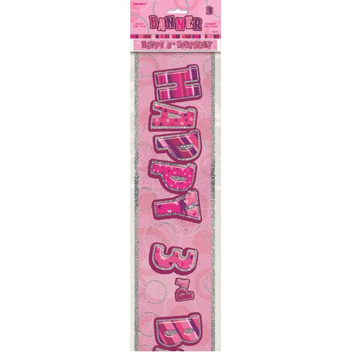 Glitz Pink 3 Foil Banner 12ft