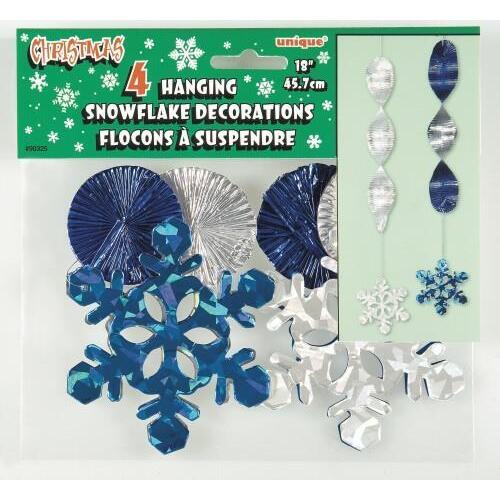 4 Foil Snowflake Hanging Deco