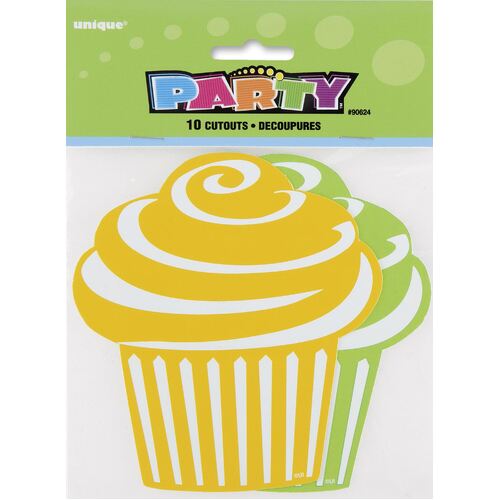 10 Mini Cupcake Cutouts Yellow And Green 12.5cm W x 11.5cm H