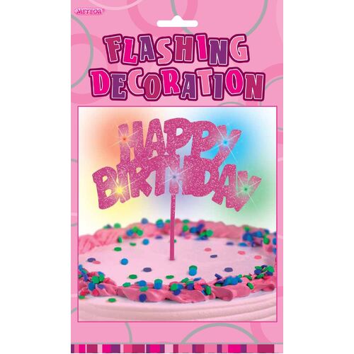 Glitz Pink Flashing Happy Birthday Pick