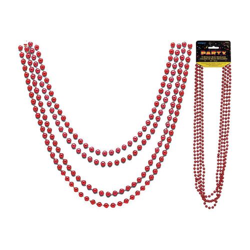 Metallic Red Bead Necklaces 81cm 4 Pack