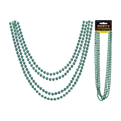  Metallic Green Bead Necklaces 81cm 4 Pack