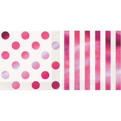 Glitz Hot Pink Foil Luncheon Napkins 16 Pack
