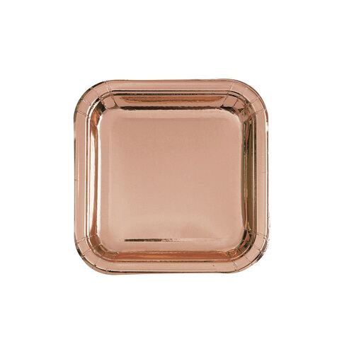 Glitz Rose Gold Foil  Square Paper Plates 22cm 8 Pack