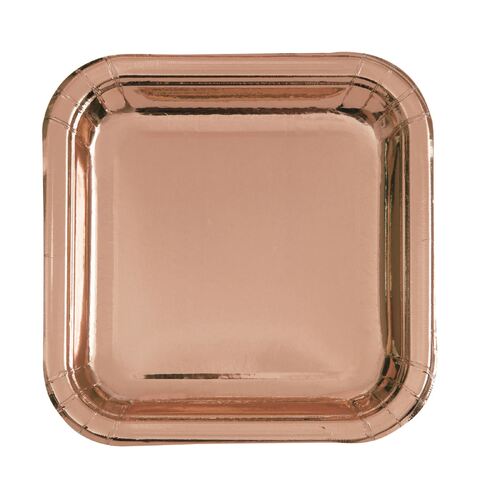 Glitz Rose Gold Foil Square Paper Plates 18cm 10 Pack