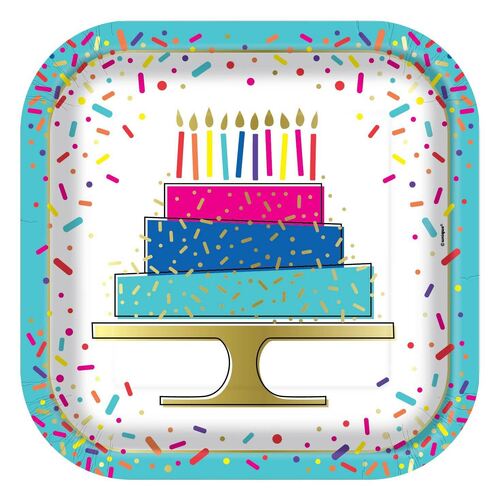 Dots Cupcake Foil Stamped Square Paper Plates 23 cm 8 Pack