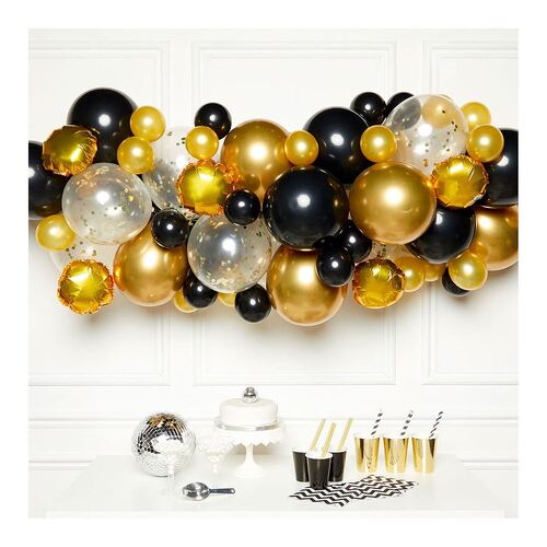 Balloon Garland Kit Black, Gold & Silver with Balloon