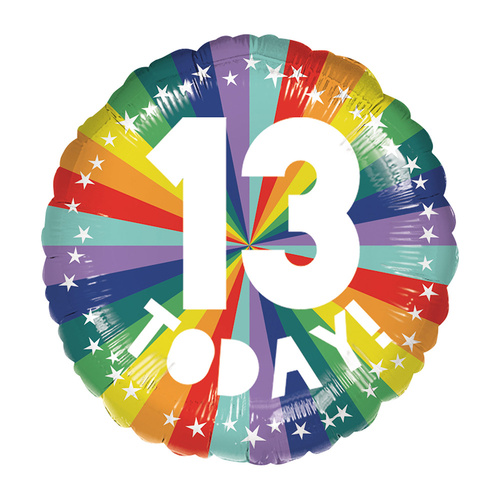 45cm Standard Rainbow Number 13 Today Foil Balloon