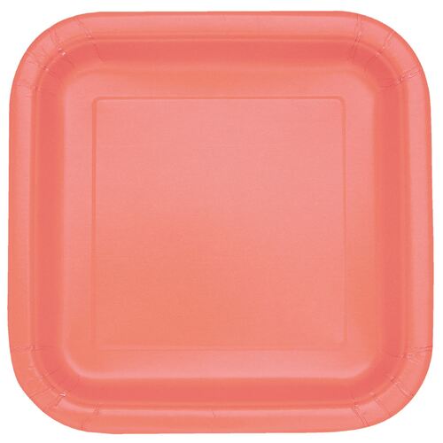 Coral Square Paper Plates 17cm 16 Pack