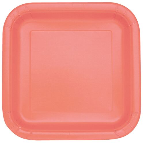 Coral Square Paper Plates 22cm 14 Pack