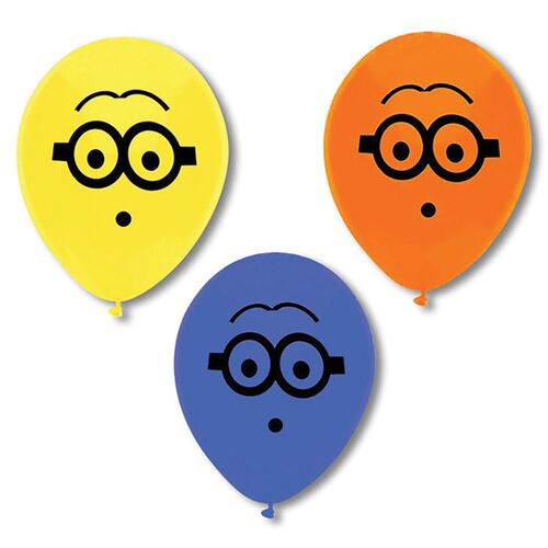 Minions Latex Balloons 23cm Yellow, Orange & Blue 6 Pack