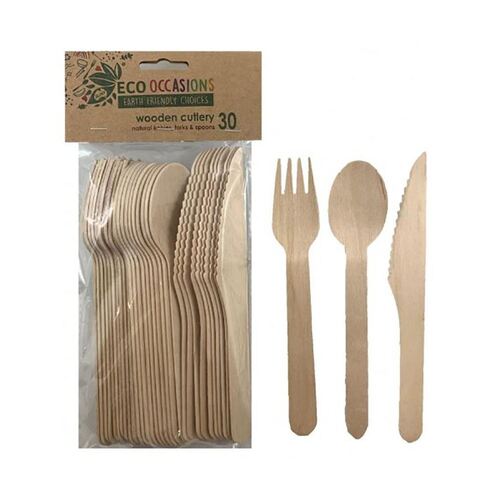 Wooden Cutlery Natural Set 30 Pack