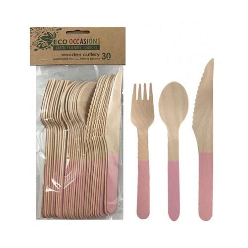 Wooden Cutlery Light Pink Sets 30 Pack