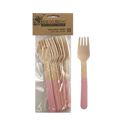 Wooden Forks Light Pink 15mm 10 Pack