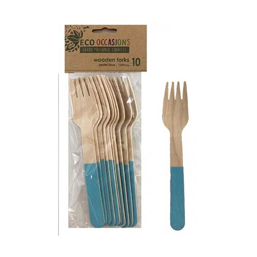Wooden Forks Light Blue 15mm 10 Pack