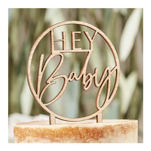Botanical Baby Wooden Hey Baby Cake Topper