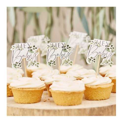 Botanical Baby Hey Baby Botanical Cupcake Toppers 12 Pack