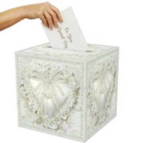 Receiving Card Box White Deluxe Hearts Pattern 30cm x 30cm