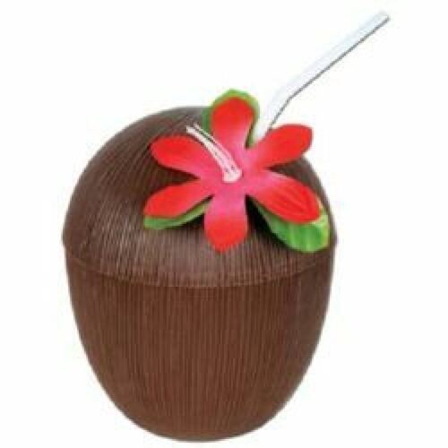 Coconut Shaped Cup with Flower & Straw