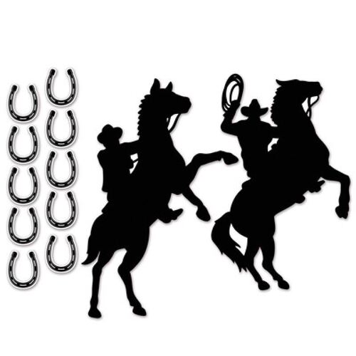 Western Cowboys & Horses Black Silhouettes Cutouts 12 Pack
