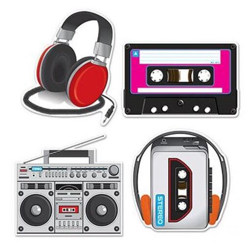 Cassette Player & Headphones Cutouts 4 Pack