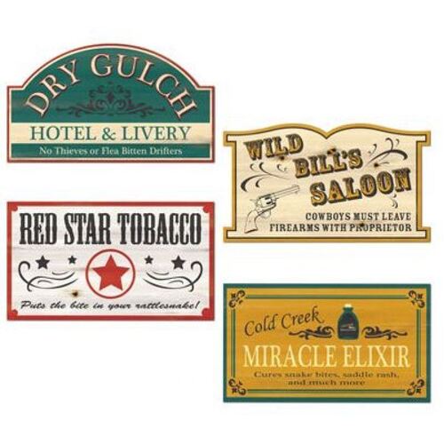 Western Old Style Signs Cutouts 4 Pack