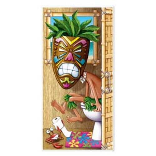 Tiki Man Luau Restroom Toilet Door Cover  