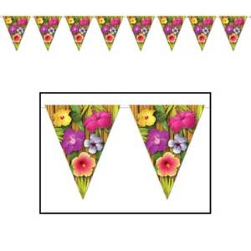 Pennant Flag Banner Luau Flowers