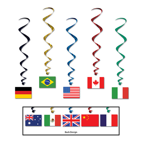 International Flags Hanging Decoration Whirls 5 Pack