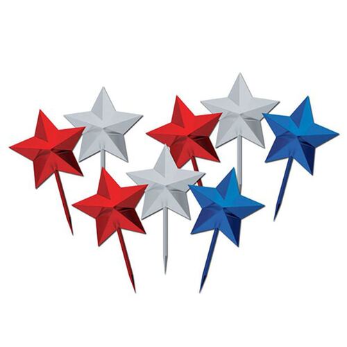 Red Silver Blue Star Picks 8 Pack