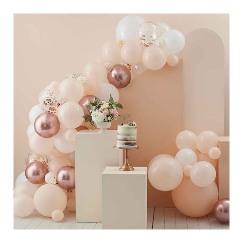 Baby In Bloom Peach White & Rose Gold Confetti Balloons