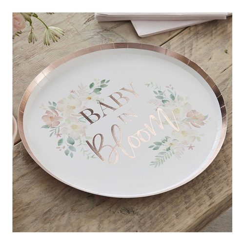 Baby in Bloom Paper Plates Foiled 24cm 8 Pack