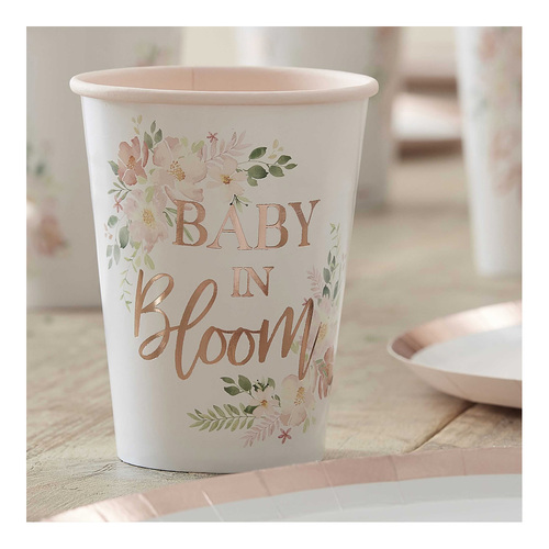 Baby in Bloom Paper Cups Foiled 266ml 8 Pack
