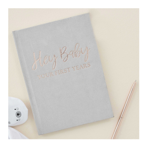 Baby in Bloom Guest Book Grey Suede My Baby Journal Foiled