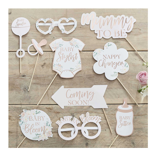Baby in Bloom Photobooth Props Rose Gold Foiled 10 Pack