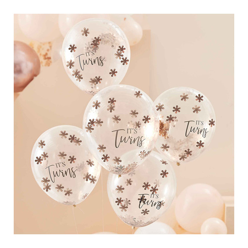 30cm Baby In Bloom It's Twins Latex Balloons & Confetti 5 Pack