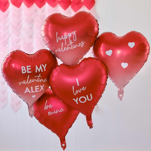 Be Mine Customisable Heart Valentines Balloons with Stickers 5 Pack