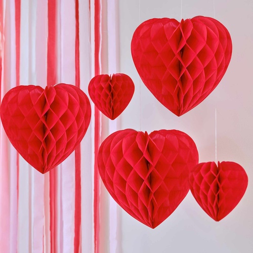 Be Mine Honeycomb Hanging Heart Decorations 5 Pack