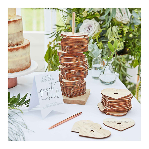 Botanical Wedding Guest Book Wooden Stacking Heart