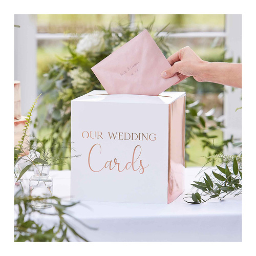 Botanical Wedding Card Box Rose Gold Text
