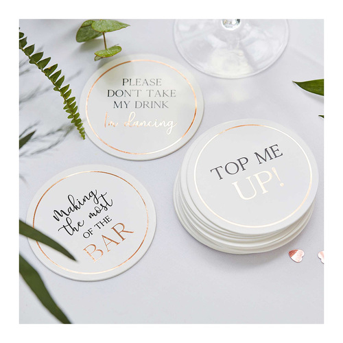 Botanical Wedding Coasters - Glass Toppers Dancing & Top Up 12 Pack