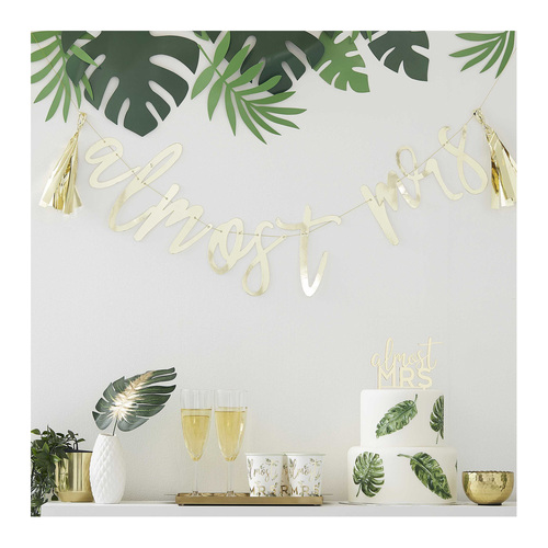 Botanical Hen Party Gold 'Almost Mrs' Scripted Bunting
