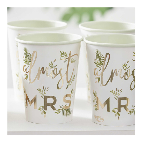 Botanical Hen Party Gold Foiled 'Almost Mrs' Paper Cups 8 Pack