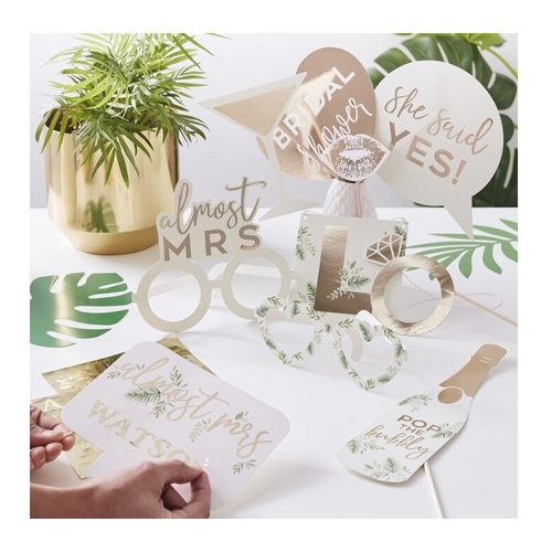 Botanical Hen Party Gold Foiled Photobooth Props 10 Pack