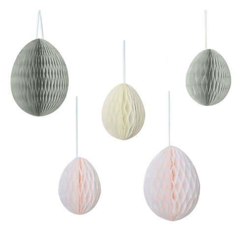 Hey Bunny Pastel Honeycomb Hanging Easter Egg Decorations 5 Pack